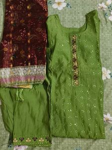 Green Embroidered Kurta Set