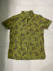 Olive Patterned Short Sleeve Shirt