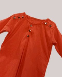 Coral Button-Detail Top