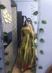Green &amp; Gold Anarkali Dress