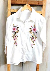 Floral Embroidered White Shirt size-36