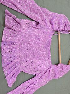 Zara Lilac Peplum Puff Sleeve Top