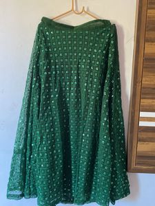 Bottle Green Lahenga With Tie Dye Dupatta