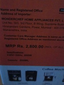 Wonderchef Coffee Maker