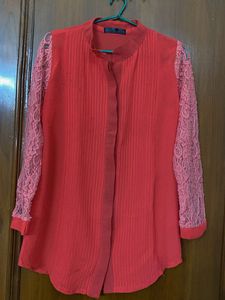 Flat 199 Any Top! Coral Shirt- Embroidered Sleeves