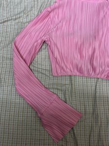 Pink Pleated Long Sleeve Top