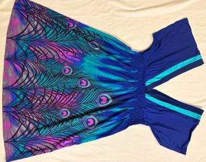 Korean Peacock Print Bohemian Dress