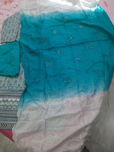 Teal &amp; White Printed Kurta Set