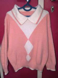 Pink Argyle Knit Sweater