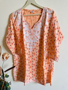 Embroidered Peach Kurta