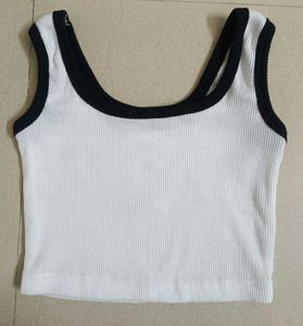 Ribbed Black And White Crop Tank Top