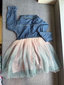 Imported Denim &amp; Tulle Dress
