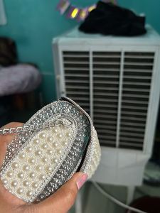 Pearl &amp; Silver Beaded Clutch