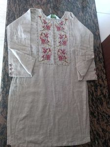 Embroidered Beige Kurta for Girls