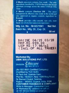 Z Block Zinc Sunscreen SPF 50+
