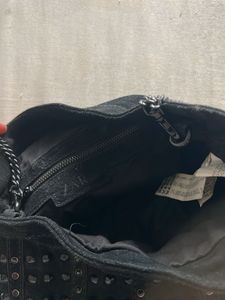 ZARA Chic Black sling Bag in bucket shape studded