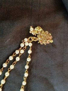 Pearl &amp; Gold Nose Pin With Chain