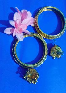 Green & Gold Indian Bangles with Jhumka Earrings