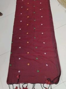 Meroon Khadi Cotton Embroidery Saree...
