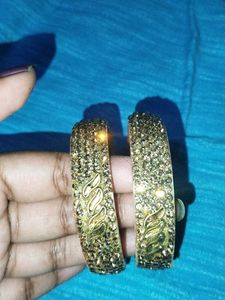 Brown &amp; Gold Bejeweled Bangles (Set of 2)