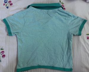 Mint Self-Patterned Polo Cropped Tshirt