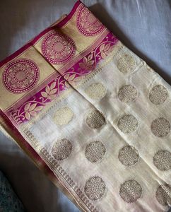 Traditional Embroidered Pink-Creme Saree