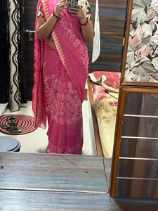 Daily uses Pink Floral Chiffon Saree