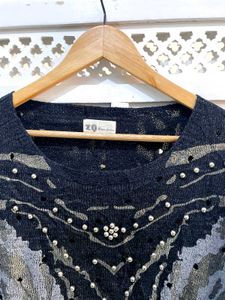 Oversized Elegant Black Embellished Top A