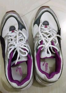 Puma White &amp; Purple Sneakers