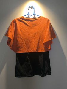 Unique Orange &amp; Black Layered Top