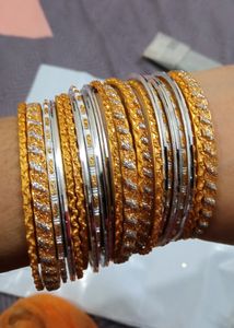 Metal Gold Glitter and Silver shine Chudiya Combo