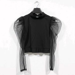 Black Sheer Sleeve Top
