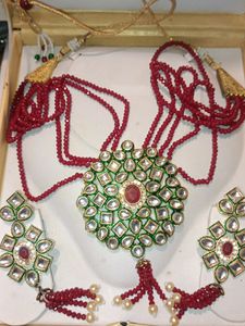 Maroon Kundan Long Set With Earrings