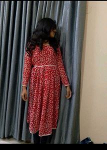 Red Floral Print georgette kurti insta xl white