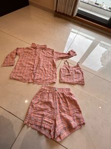 Pink Plaid Co Ords Set Of 3 Pieces