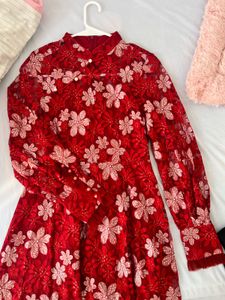 Red Floral Lace Dress