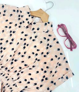 Peach Plant Print Smocked Waist Top
