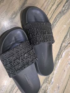 Men Red Tape Black Slides