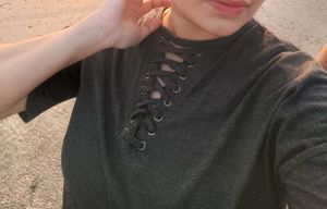 Gray Lace-Up T-Shirt