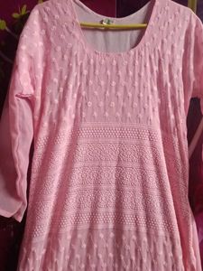 Pink Embroidered chikankari Kurta