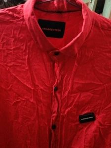 Red Mandarin Collar Shirt