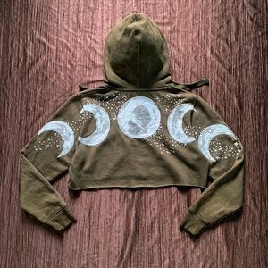 MOON CYCLE HAND PAINTED CROP HOODIE