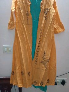 Orange And Light Green Jacket Kurta Set