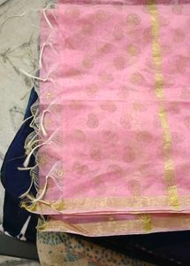Baby Pink And Golden Dupatta
