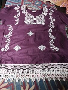 Cotton Embroidery Kurta With Lace