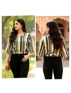 Striped Crop Top with Flare Sleeves