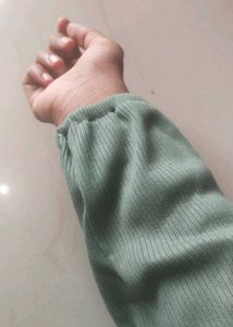 Olive Green Ribbed Button-Up Top