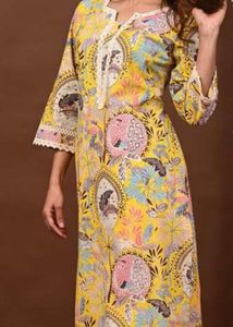 Floral Print Yellow Kurti