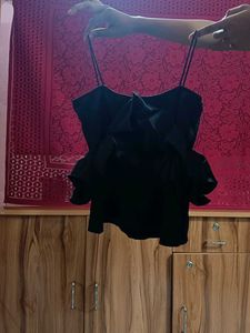 Ruffled Black Crop Top