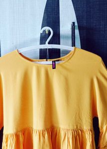 Women Branded Solid Casual Mustard Peplum To